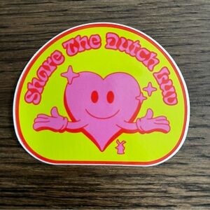 Dutch Bros Neon Pink Heart Sticker with Bright Yellow Accent